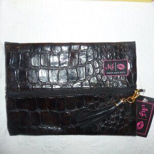 NWT Medium Makeup Junkie Bag In Moc Croc Pattern Zippered Closure